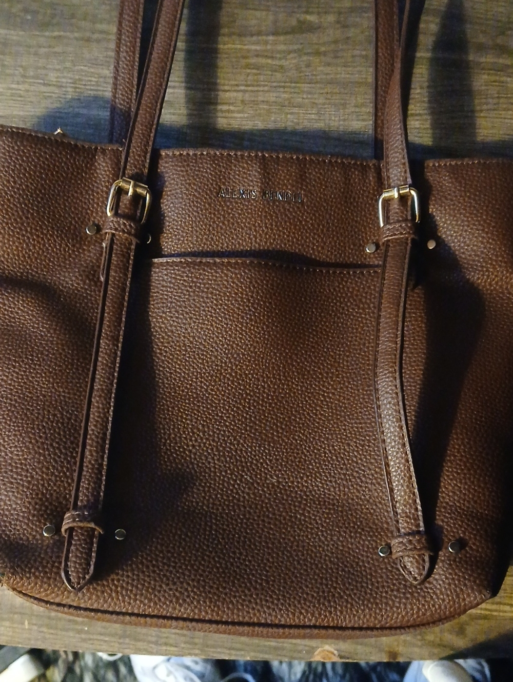 Alexis Bendel Brown Pebbled Leather Shoulder Bag with Gold Hardware